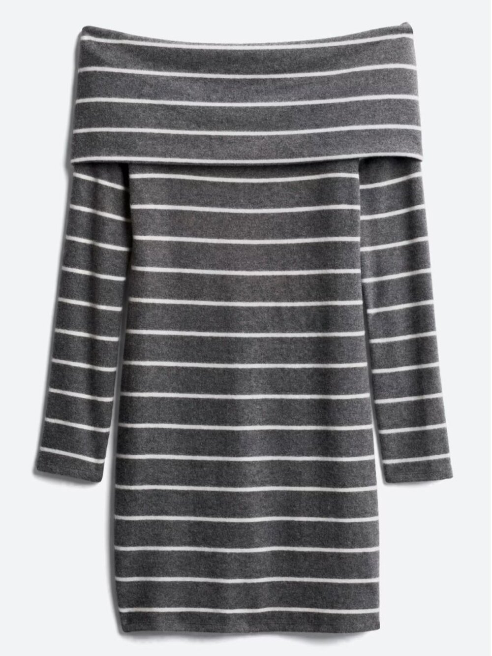 Gray & White Striped Off The Shoulder Dress - Size Large